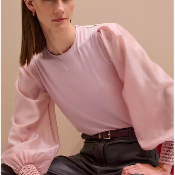ME+EM Tops - ME + EM : Layering Blouse Sheer Mixed Media in soft pink - US 10